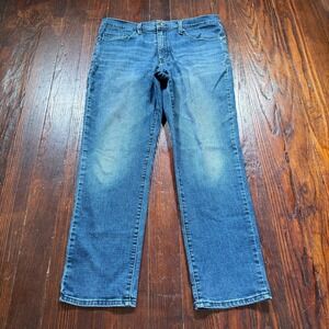 Devil Dog Jeans Mens 34x30 Blue Denim Pants Slim Straight Stretch Faded Whiskers